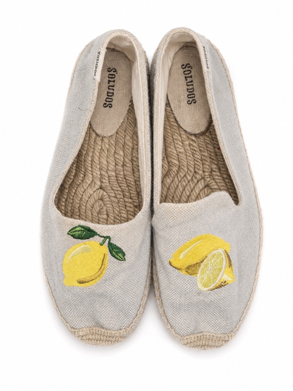 Soludos Lemon Embroidered Chambray Smoking Slipper Espadrilles Women’s 7.5